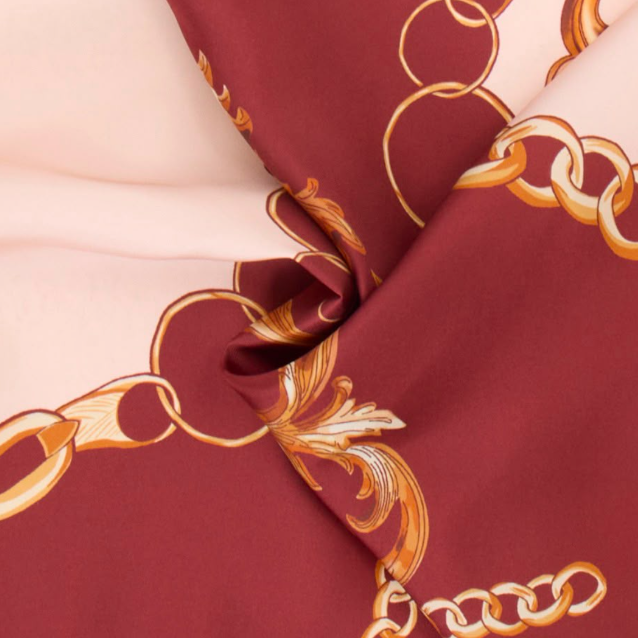 Giovanni Boulera Bordo Altın Zincir Desenli Mulberry Twill İpek Eşarp 90x90 cm