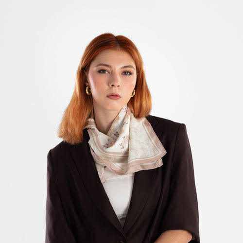 Giovanni Boulera Bej Çiçek Bahçesi Mulberry Twill İpek Eşarp 65 cm x 65 cm
