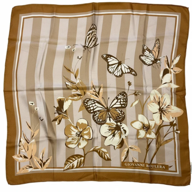 Giovanni Boulera Altın Kelebek Bahçesi Mulberry Twill İpek Eşarp 65 cm x 65 cm