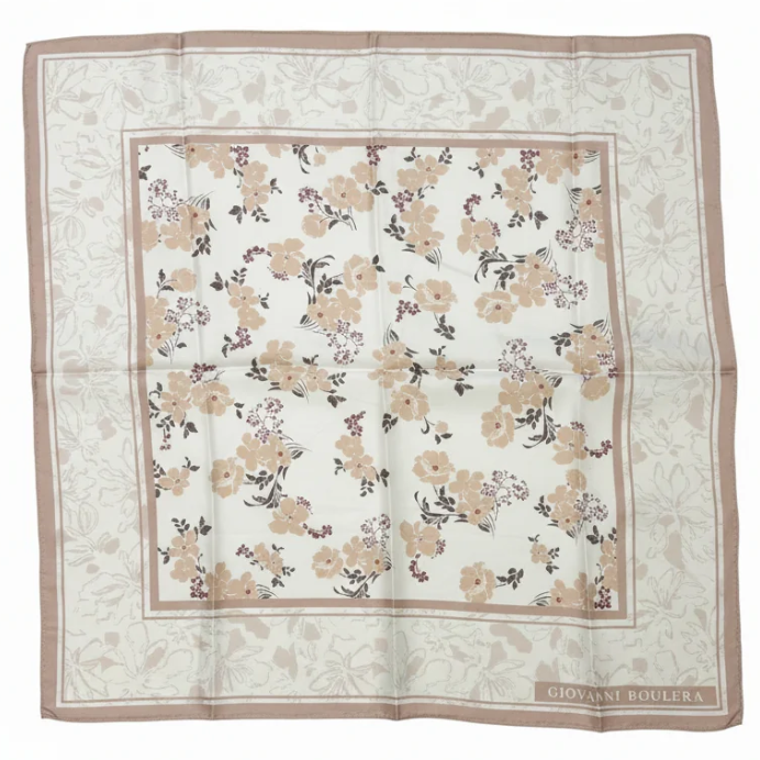 Giovanni Boulera Bej Çiçek Bahçesi Mulberry Twill İpek Eşarp 65 cm x 65 cm