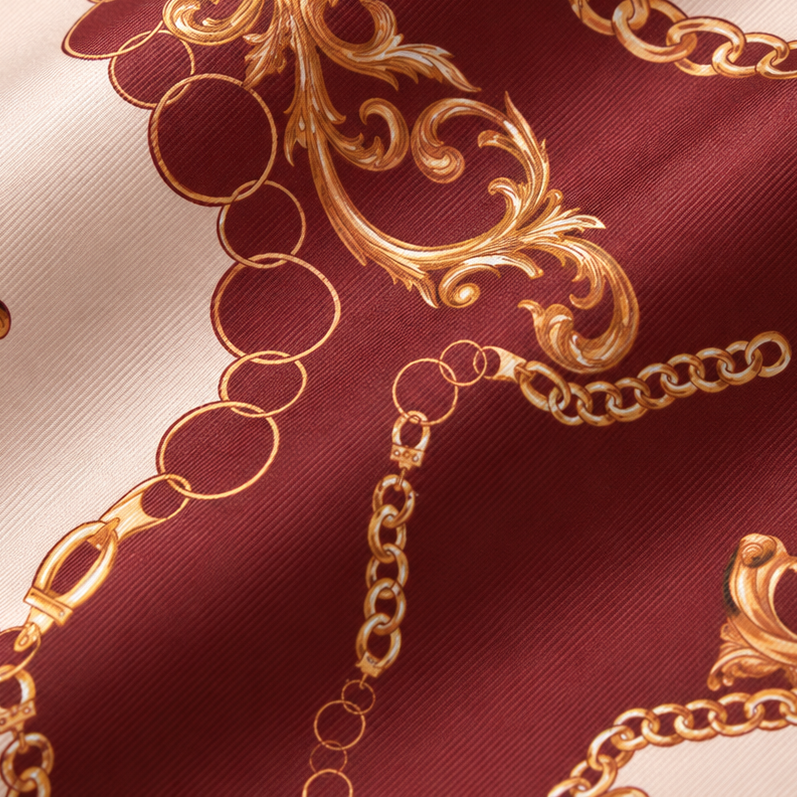 Giovanni Boulera Bordo Altın Zincir Desenli Mulberry Twill İpek Eşarp 90x90 cm
