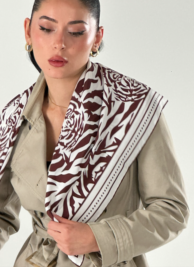 Giovanni Boulera Bordo Kaplan Desenli Mulberry Twill İpek Eşarp 90x90 cm