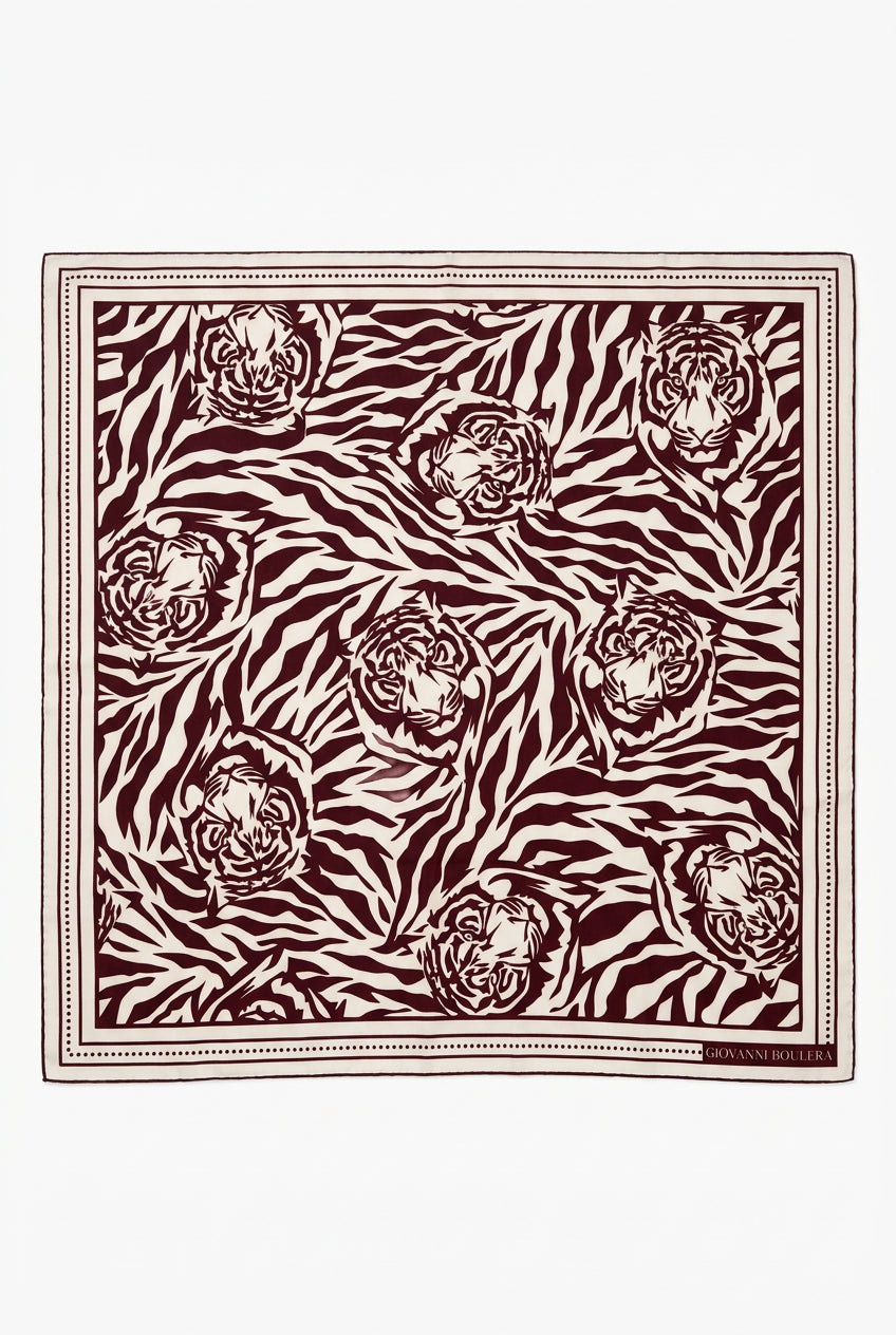Giovanni Boulera Bordo Kaplan Desenli Mulberry Twill İpek Eşarp 90x90 cm
