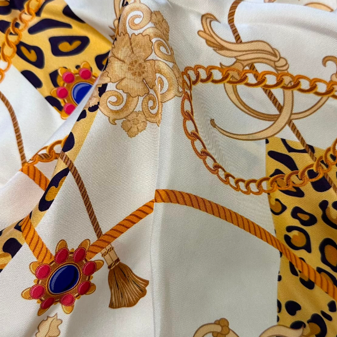 Giovanni Boulera Bordo Leopar Zincir Desenli Mulberry Twill İpek Eşarp 65x65 cm