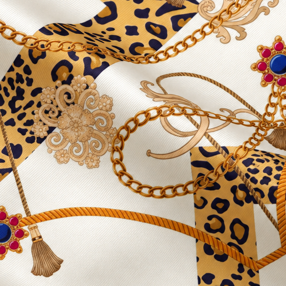 Giovanni Boulera Bordo Leopar Zincir Desenli Mulberry Twill İpek Eşarp 65x65 cm