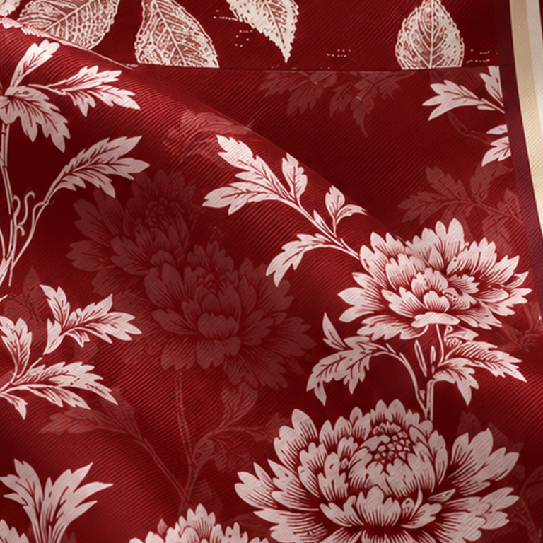 Giovanni Boulera Bordo Parçalı Çiçek Desenli Mulberry Twill İpek Eşarp 65x65 cm