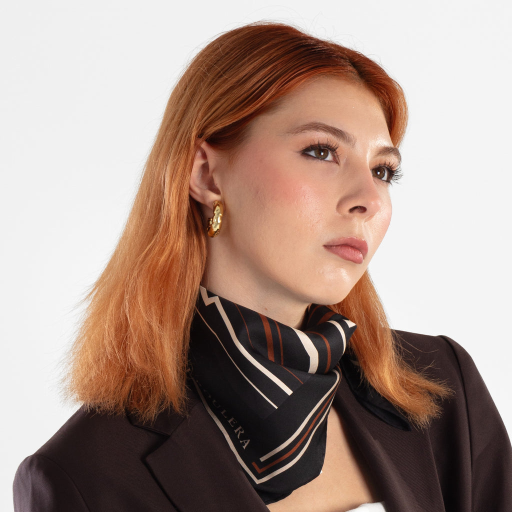 Giovanni Boulera Caramel Geometry Mulberry Twill Silk Scarf 50 cm x 50 cm