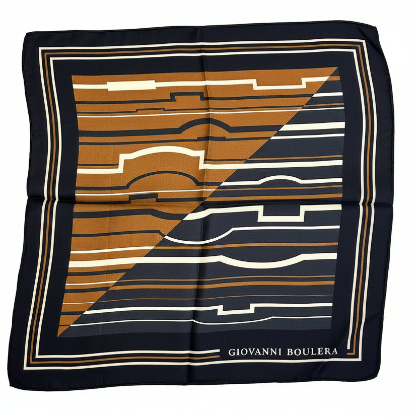 Giovanni Boulera Karamel Geometri Mulberry Twill İpek Fular 50 cm x 50 cm