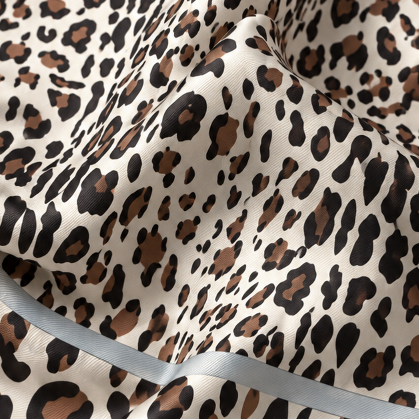 Foulard in twill di seta Giovanni Boulera, motivo leopardato color crema e gelso, 65x65 cm