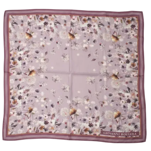 Giovanni Boulera Leylak Kır Bahçesi Mulberry Twill İpek Eşarp 65 cm x 65 cm