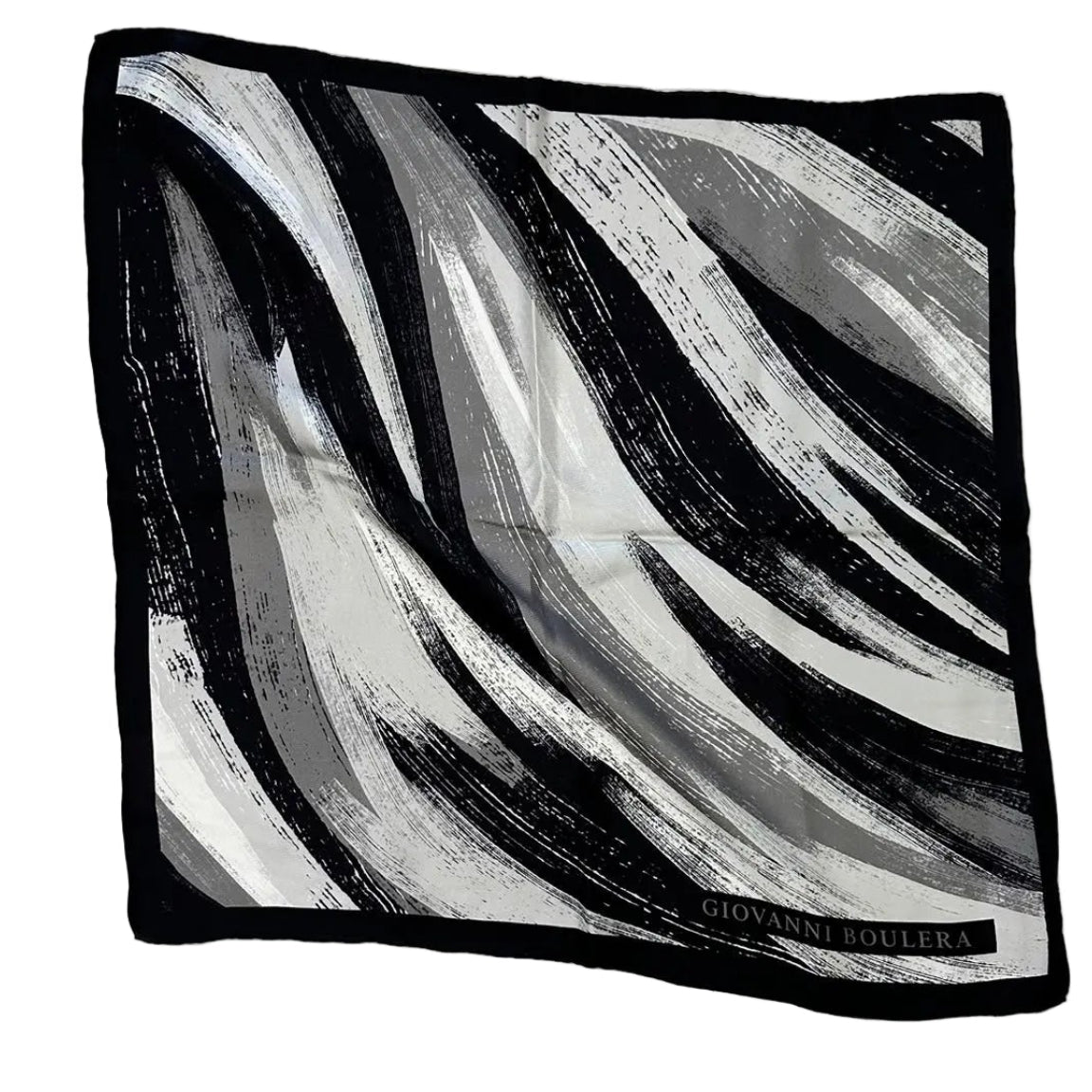 Giovanni Boulera Monokrom Akış Mulberry Twill İpek Fular 50 cm x 50 cm