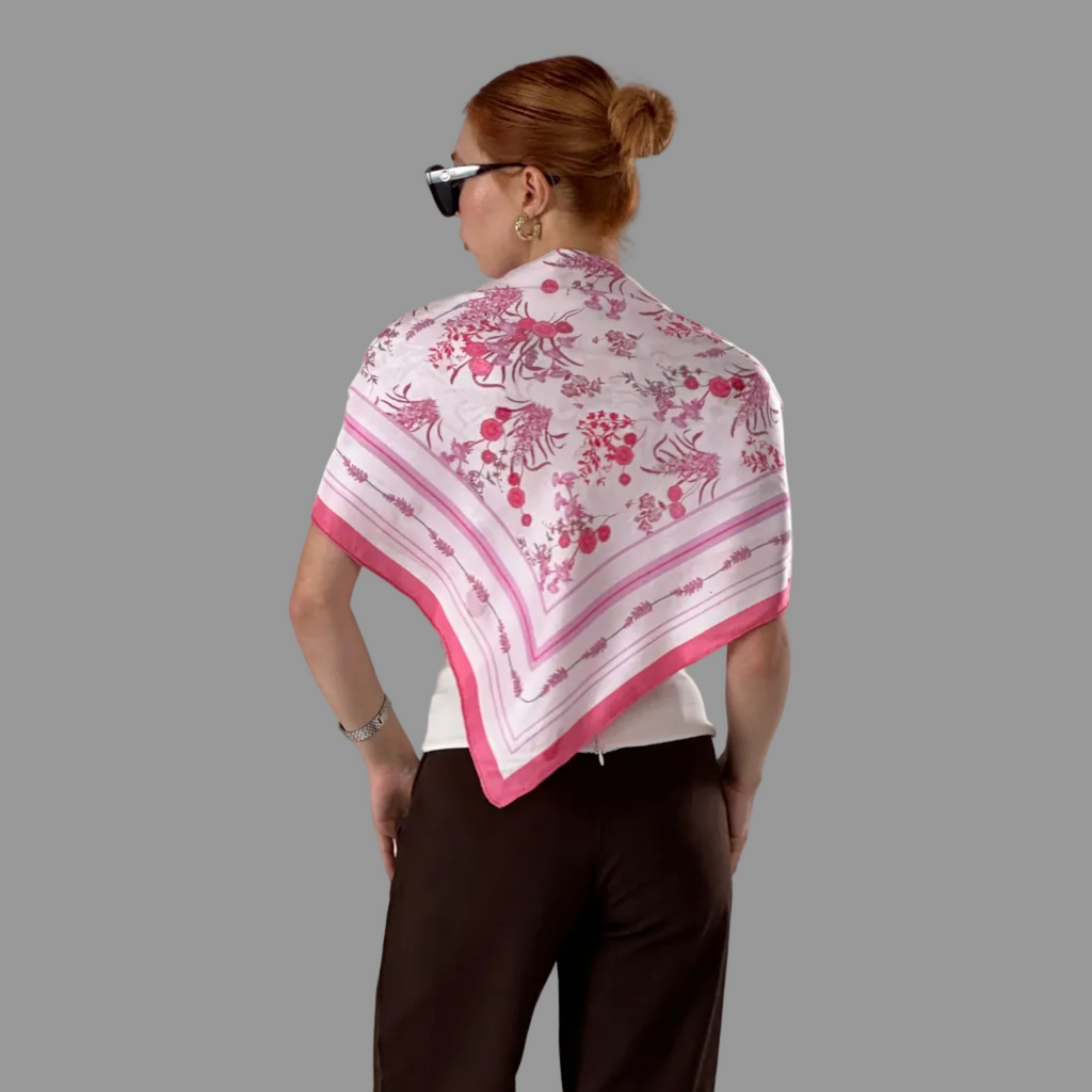 Foulard in Seta Twill di Gelso Giovanni Boulera con Fantasia Fiori di Campo Rosa 90x90 cm