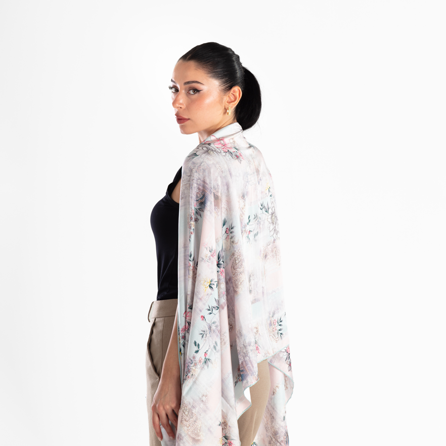 Giovanni Boulera Pudra Çiçek Bahçesi Desenli Mulberry Twill İpek Şal 200 cm x 65 cm