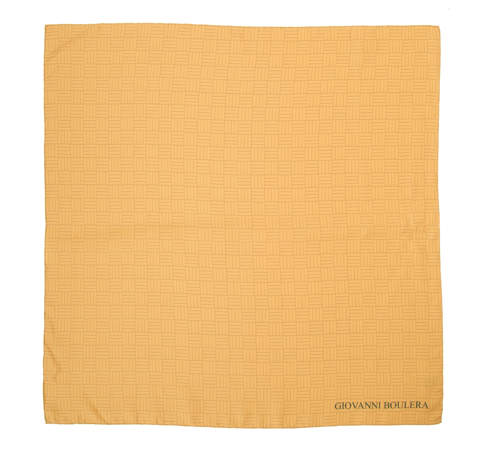 Giovanni Boulera Altın Örgü Desenli Mulberry Twill İpek Eşarp 90x90 cm