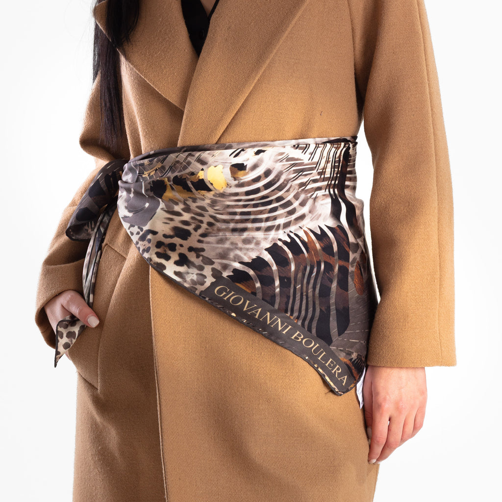 Giovanni Boulera Leopar Desenli Mulberry Twill İpek Şal 200x65 cm