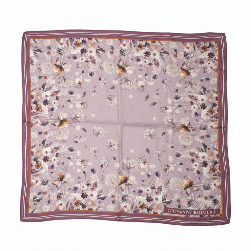 Giovanni Boulera Lila Çiçek Desenli Mulberry Twill İpek Eşarp 90 x 90 cm