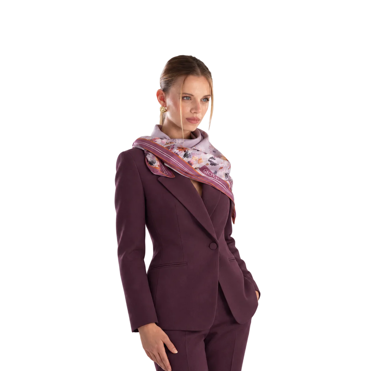 Giovanni Boulera Lila Çiçek Desenli Mulberry Twill İpek Eşarp 90 x 90 cm