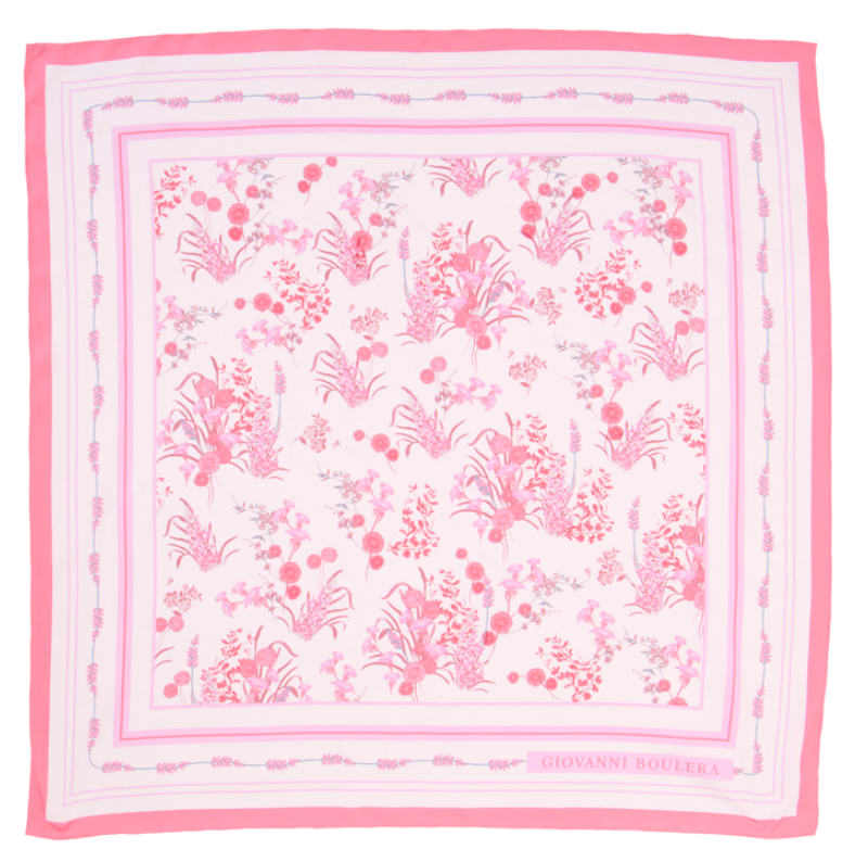 Foulard in Seta Twill di Gelso Giovanni Boulera con Fantasia Fiori di Campo Rosa 90x90 cm