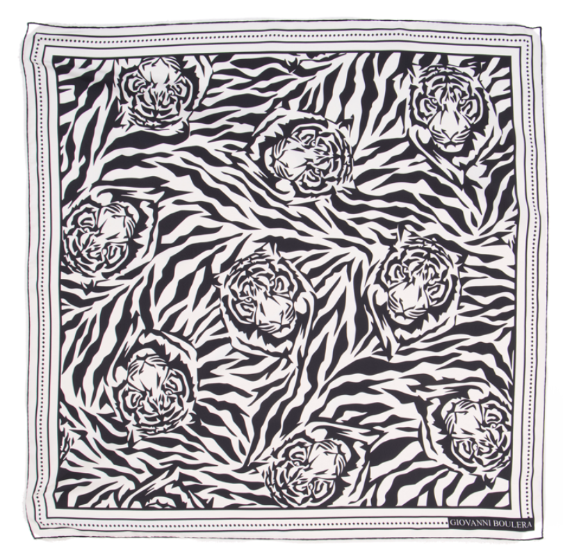 Giovanni Boulera Kaplan Motifli Desenli Mulberry Twill İpek Eşarp 90x90 cm