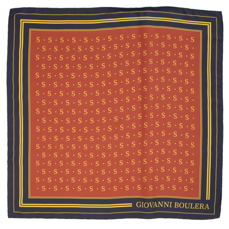 Giovanni Boulera Terracotta Monogram Desenli Mulberry Twill İpek Eşarp 90x90 cm