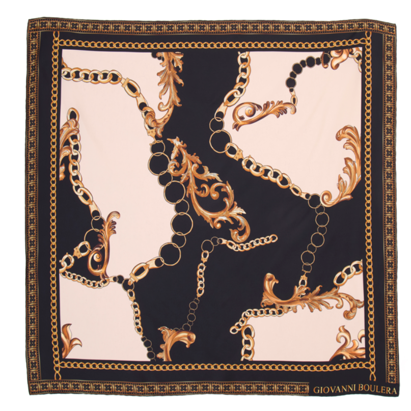 Giovanni Boulera Altın Zincir Desenli Mulberry Twill İpek Eşarp 90x90 cm