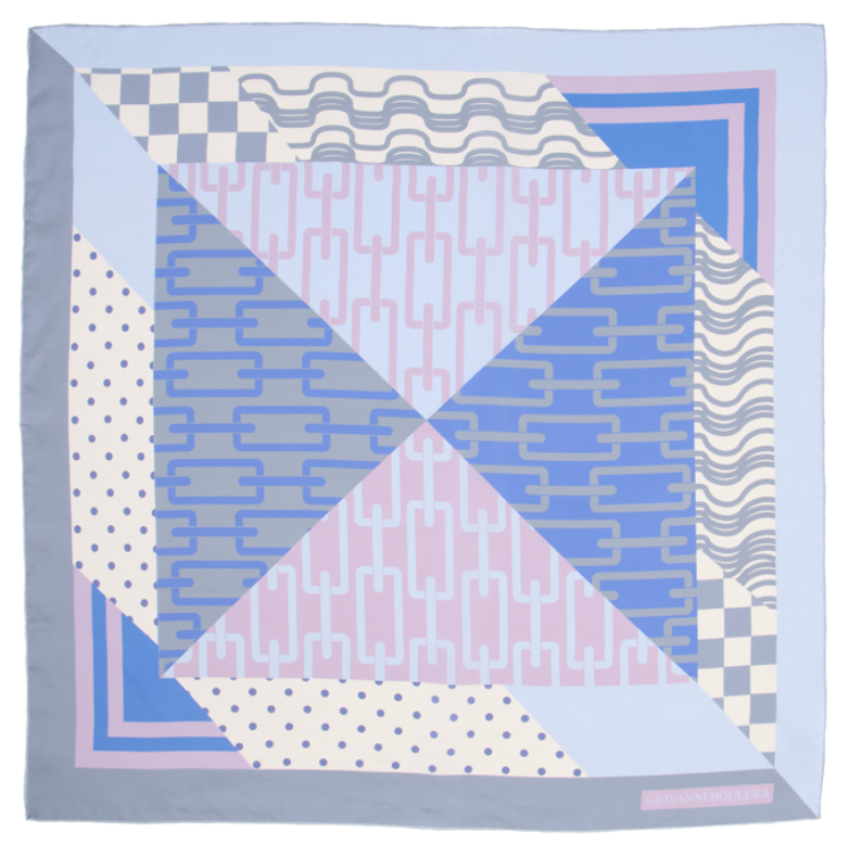 Giovanni Boulera Pastel Geometri Desenli Mulberry Twill İpek Eşarp 90x90 cm