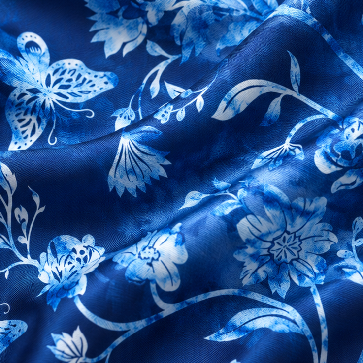 Giovanni Boulera Safir Kelebek Bahçesi Mulberry Twill İpek Fular 50 cm x 50 cm