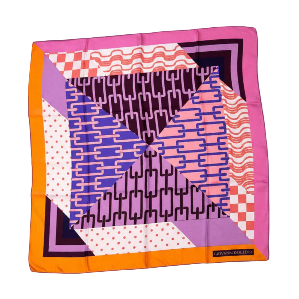 Giovanni Boulera Lila Geometri Desenli Mulberry Twill İpek Eşarp 90x90 cm