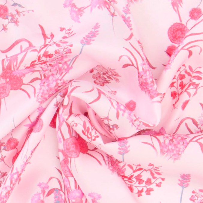 Foulard in Seta Twill di Gelso Giovanni Boulera con Fantasia Fiori di Campo Rosa 90x90 cm