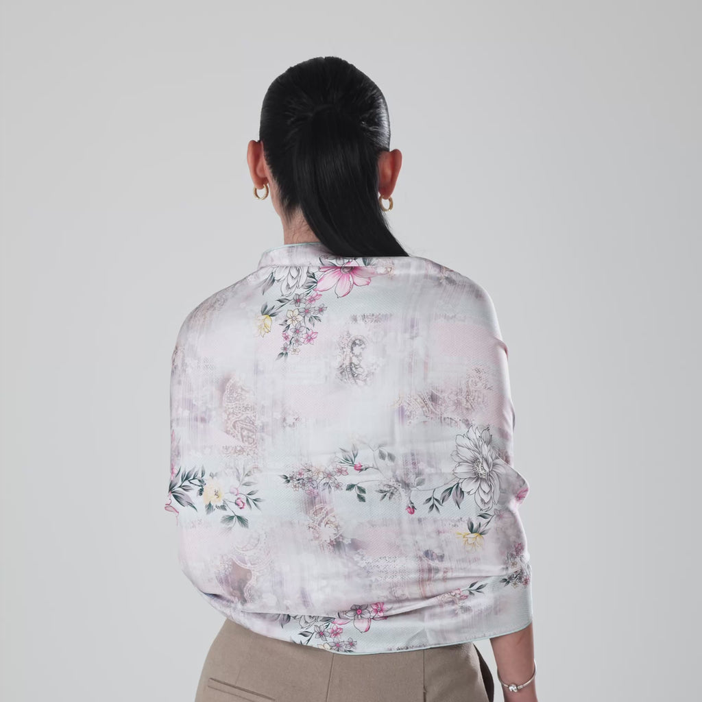 Giovanni Boulera Pudra Çiçek Bahçesi Desenli Mulberry Twill İpek Şal 200 cm x 65 cm
